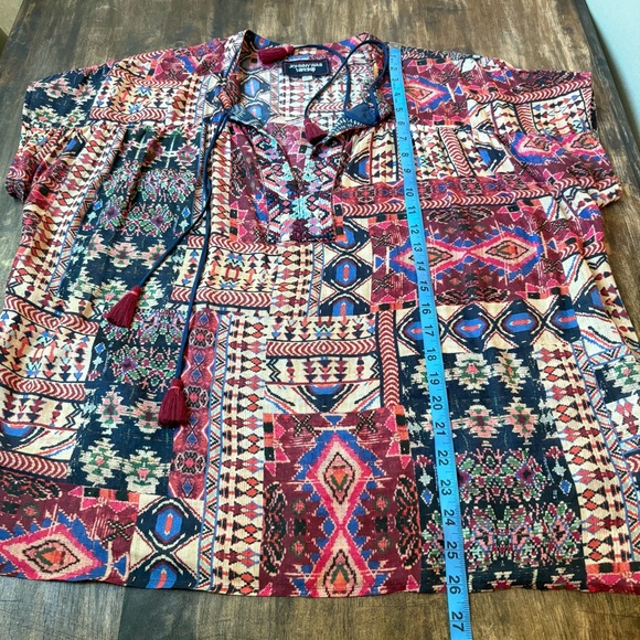 JOHNNY WAS Workshop Linen SET! Shorts & Top! Burgundy Tribal Print! Excellent. M - Picture 10 of 15